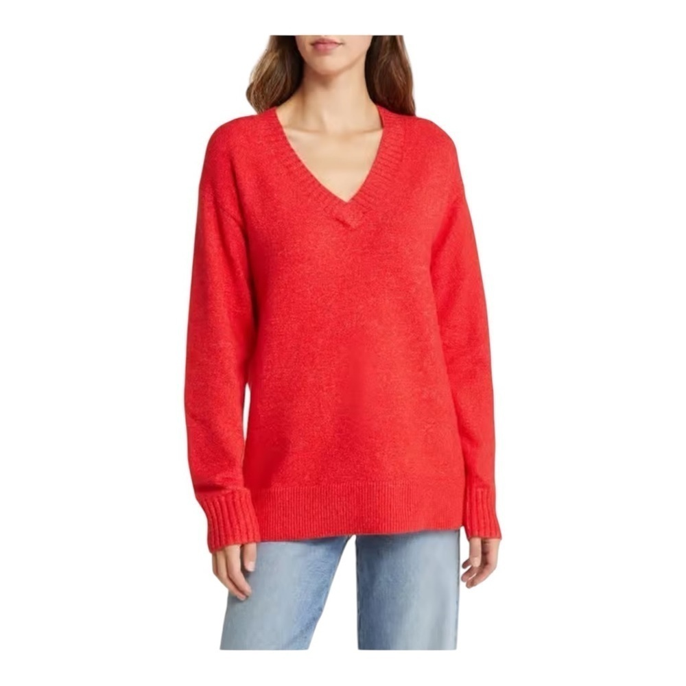 Caslon Cotton/Wool Blend Tunic Sweater in Red Chinoise NWT